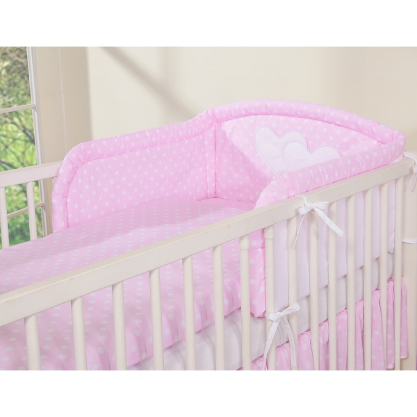 Babybett Bettwäsche Babybett 60x120cm und 70x140cm Set 2-tlg - Hängende Herzen Rosa-Punktemuster