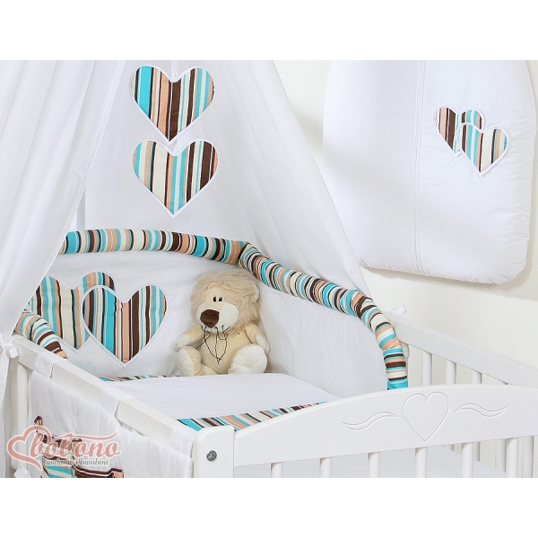 Babybett Bettwäsche Set Kissen Decke 100x135 11-tlg braun gestreift