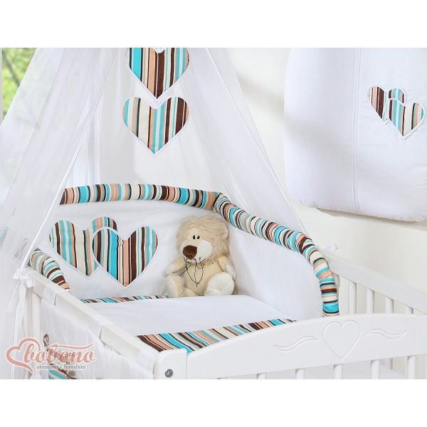 Babybett Bettwäsche Set Kissen Decke 100x135 11-tlg braun gestreift