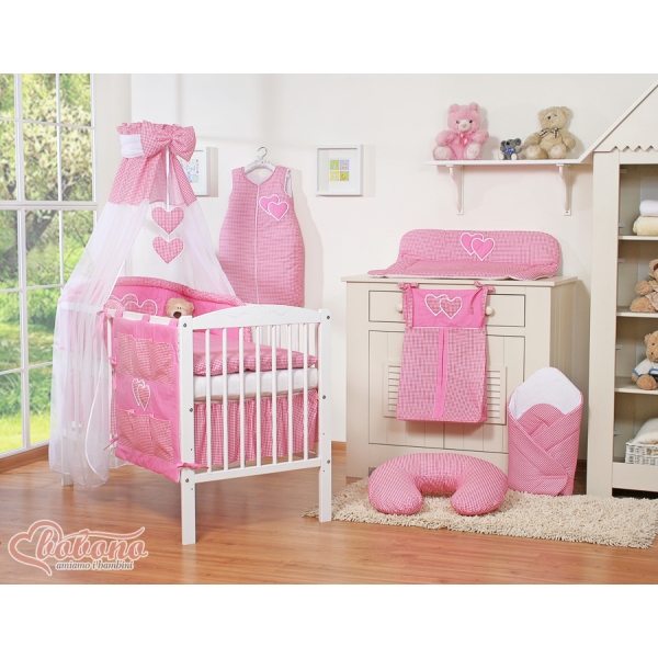 11tlg. Babybettwäsche Set Bettset für Babybett 135x100cm dunkel rosa kariert für Mädchen