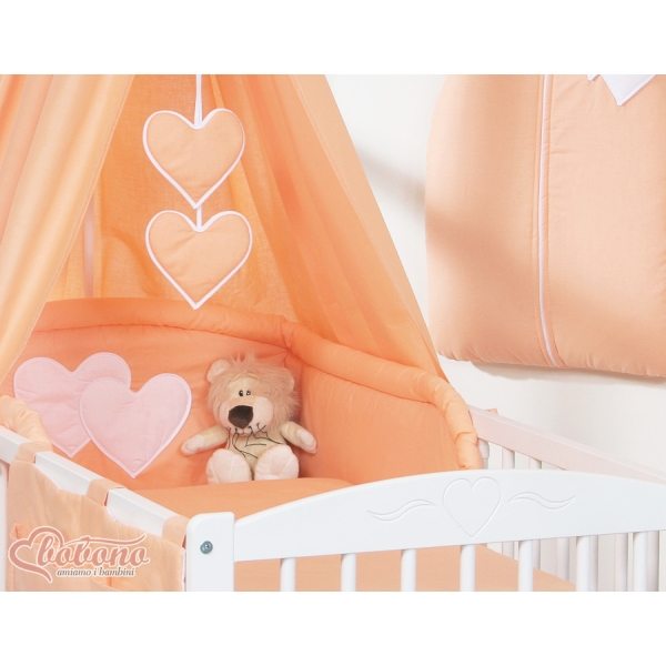 Bettset Baby 11-tlg mit Himmel mit Himmelstange - Hängende Herzen pfirsich
