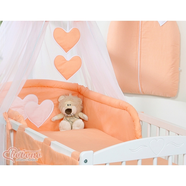 Bettset Baby 11-tlg mit Himmel mit Himmelstange - Hängende Herzen pfirsich