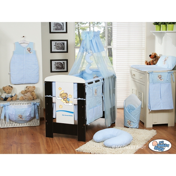 Babybett Bettwäsche Set 11-tlg mit Himmel (L70) - Gute Nacht blau