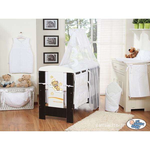 Babybett Bettwäsche Set 11-tlg mit Himmel (L70) - Gute Nacht weiß