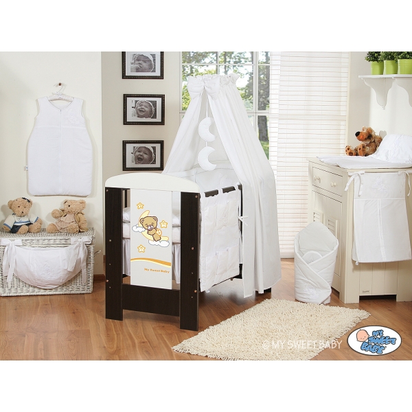 Babybett Bettwäsche Set 11-tlg mit Himmel (S70) - Gute Nacht weiß