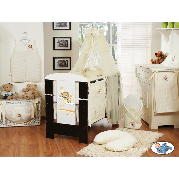 Babybett Bettwäsche Set 11-tlg mit Moskitonetz (L70) - Gute Nacht creme
