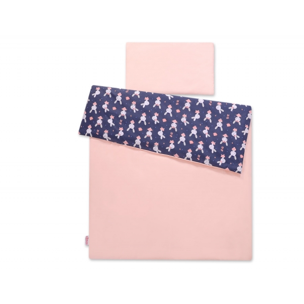 Babybett Bettwäsche Set 2-tlg 100x135cm Mini - Hasen dunkelblau