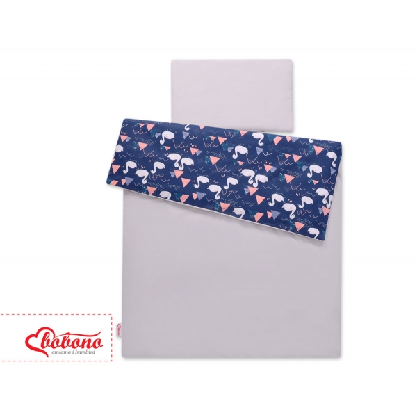 Babybett Bettwäsche Set 2-tlg 100x135cm Mini - Schwäne dunkelblau