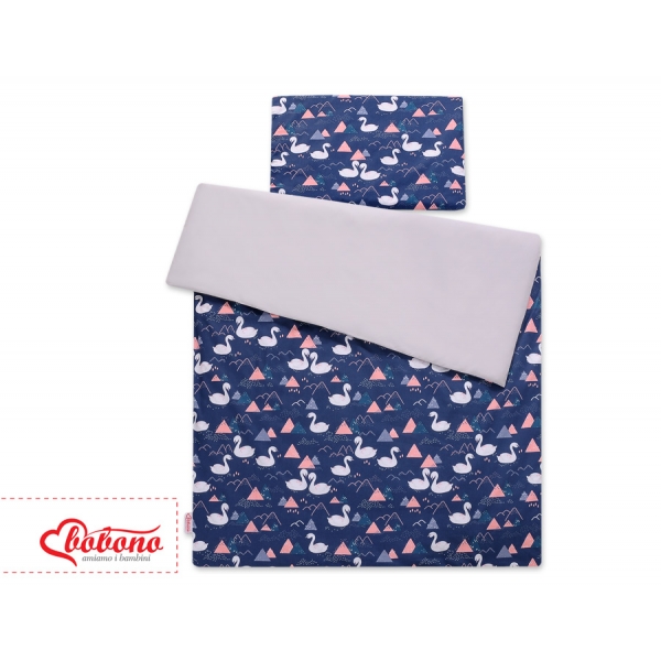 Babybett Bettwäsche Set 2-tlg 100x135cm Mini - Schwäne dunkelblau