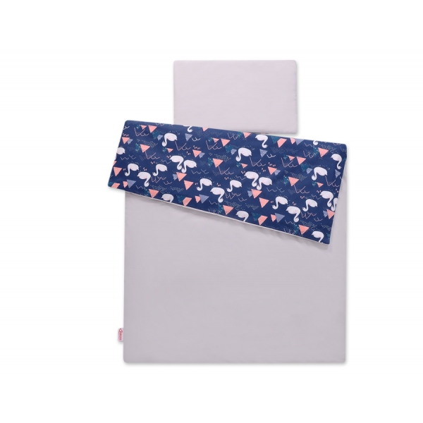 Babybett Bettwäsche Set 2-tlg 100x135cm Mini - Schwäne dunkelblau