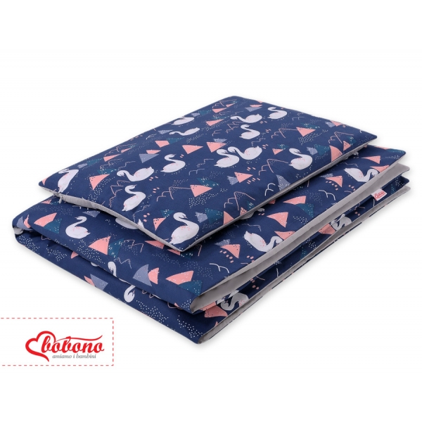 Babybett Bettwäsche Set 2-tlg 100x135cm Mini - Schwäne dunkelblau