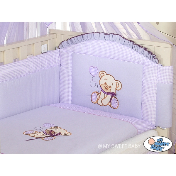 Babybett Bettwäsche Set 2-tlg - Bär mit Schleife lila