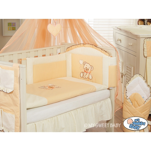 Babybett Bettwäsche Set 2-tlg - Bär mit Schleife pfirsich