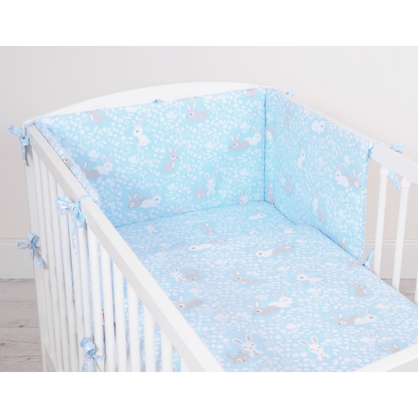 Babybett Bettwäsche Set 2-tlg - blaue Hasen