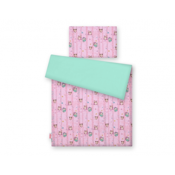 Babybett Bettwäsche Set 2-tlg - Eulen rosa-minze