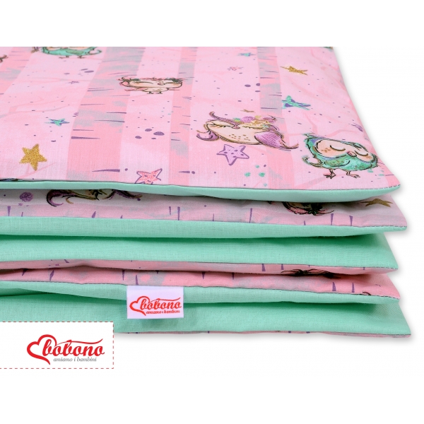 Babybett Bettwäsche Set 2-tlg - Eulen rosa-minze