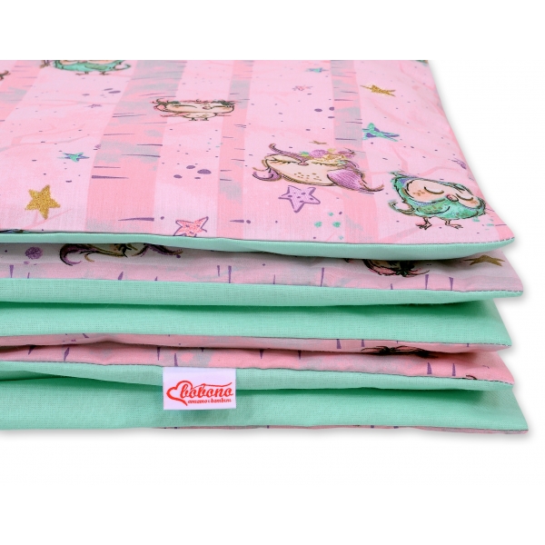 Babybett Bettwäsche Set 2-tlg - Eulen rosa-minze