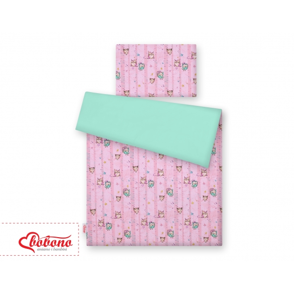 Babybett Bettwäsche Set 2-tlg - Eulen rosa-minze
