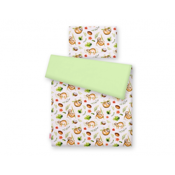 Babybett Bettwäsche Set 2-tlg - Faultiere beige/grün