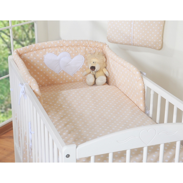 Babybett Bettwäsche Set 2-tlg - Hängende Herzen Beige-Punktemuster