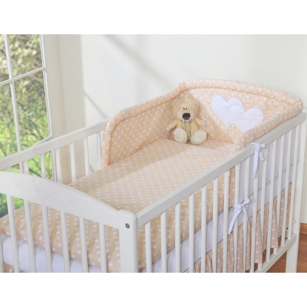 Babybett Bettwäsche Set 2-tlg - Hängende Herzen Beige-Punktemuster