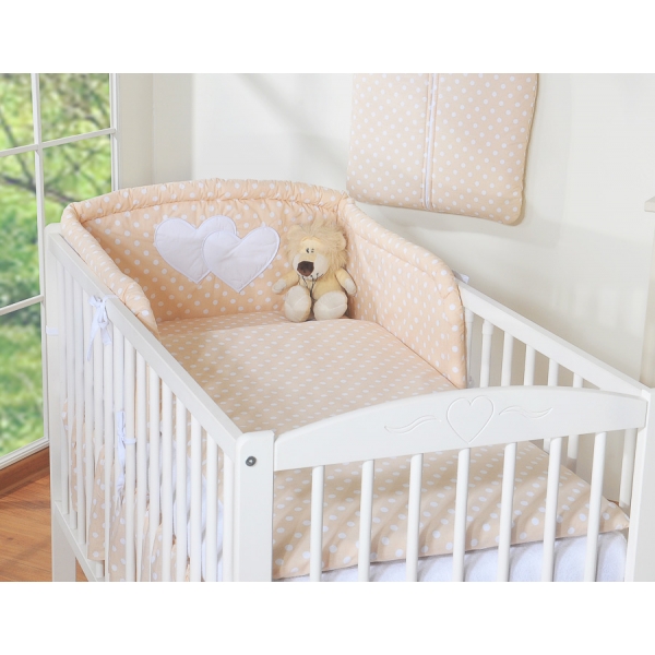 Babybett Bettwäsche Set 2-tlg - Hängende Herzen Beige-Punktemuster