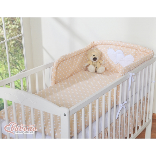 Babybett Bettwäsche Set 2-tlg - Hängende Herzen Beige-Punktemuster