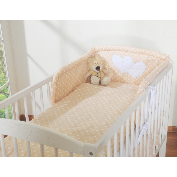 Babybett Bettwäsche Set 2-tlg - Hängende Herzen Beige-Punktemuster
