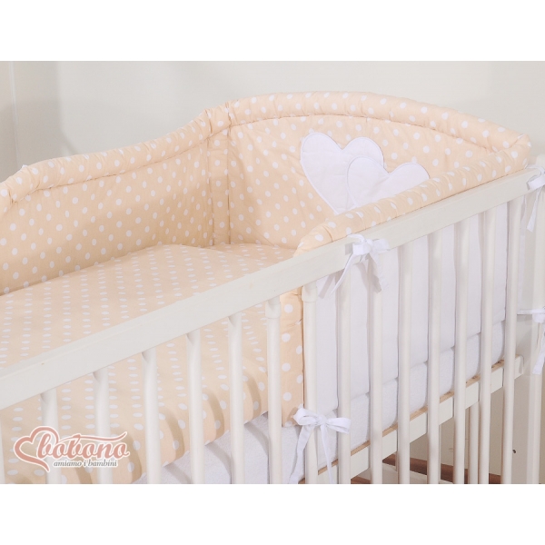 Babybett Bettwäsche Set 2-tlg - Hängende Herzen Beige-Punktemuster