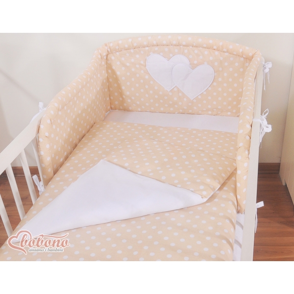 Babybett Bettwäsche Set 2-tlg - Hängende Herzen Beige-Punktemuster