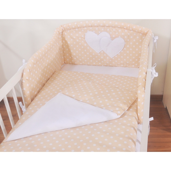 Babybett Bettwäsche Set 2-tlg - Hängende Herzen Beige-Punktemuster