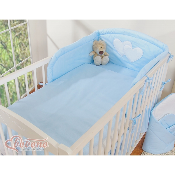 Babybett Bettwäsche Set 2-tlg - Hängende Herzen blau gestreift