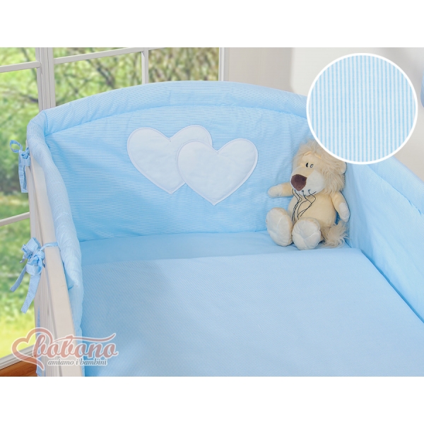 Babybett Bettwäsche Set 2-tlg - Hängende Herzen blau gestreift