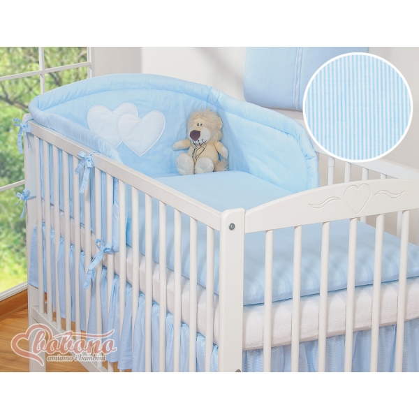 Babybett Bettwäsche Set 2-tlg - Hängende Herzen blau gestreift
