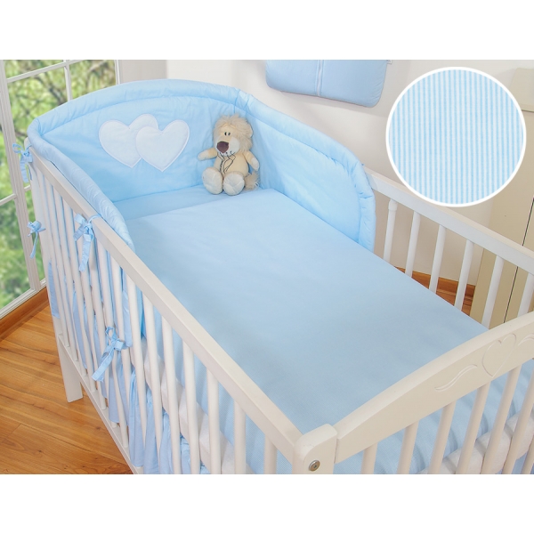 Babybett Bettwäsche Set 2-tlg - Hängende Herzen blau gestreift