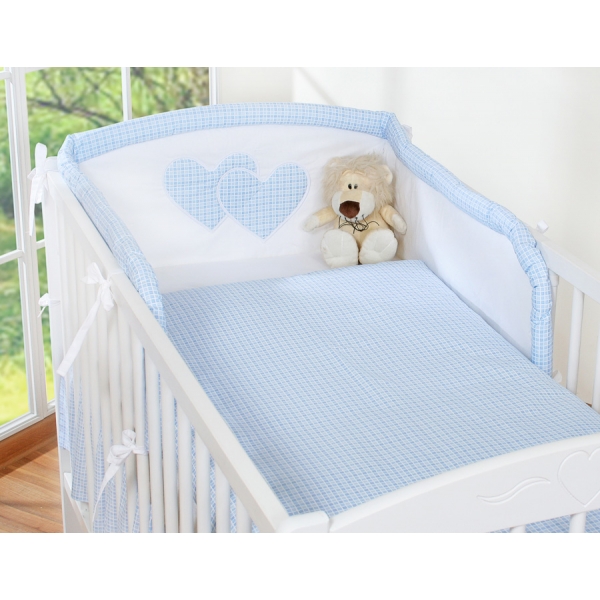 Babybett Bettwäsche Set 2-tlg - Hängende Herzen blau kariert
