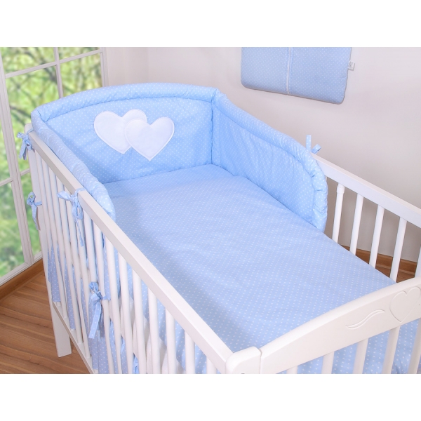 Babybett Bettwäsche Set 2-tlg - Hängende Herzen Blau-Punktemuster