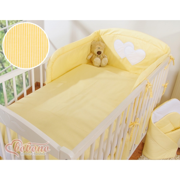 Babybett Bettwäsche Set 2-tlg - Hängende Herzen gelb gestreift