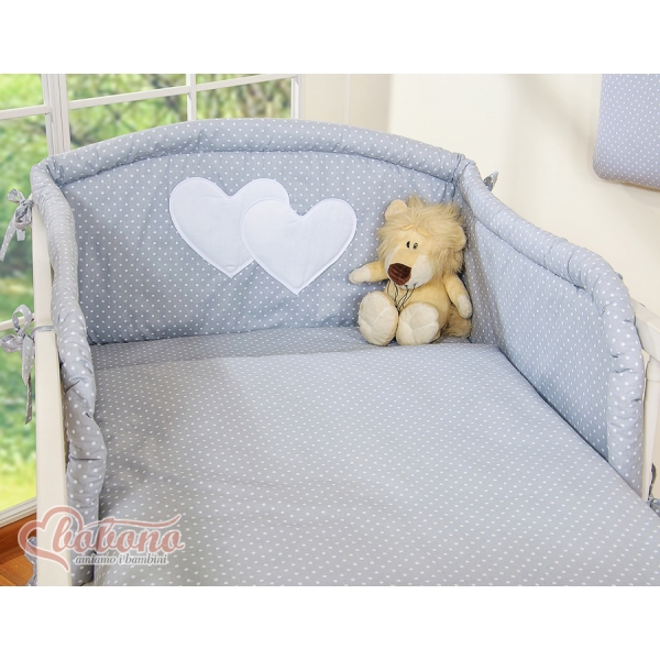 Babybett Bettwäsche Set 2-tlg - Hängende Herzen Grau-Punktemuster