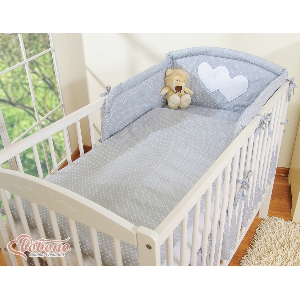 Babybett Bettwäsche Set 2-tlg - Hängende Herzen Grau-Punktemuster
