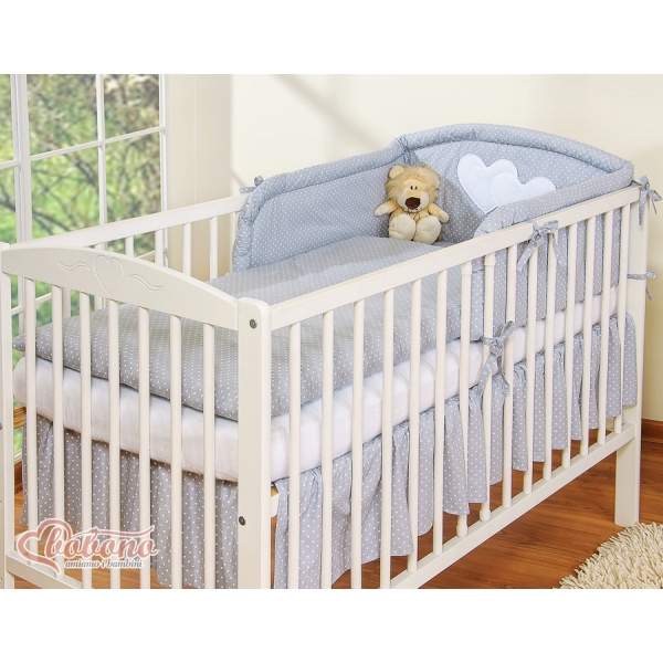Babybett Bettwäsche Set 2-tlg - Hängende Herzen Grau-Punktemuster