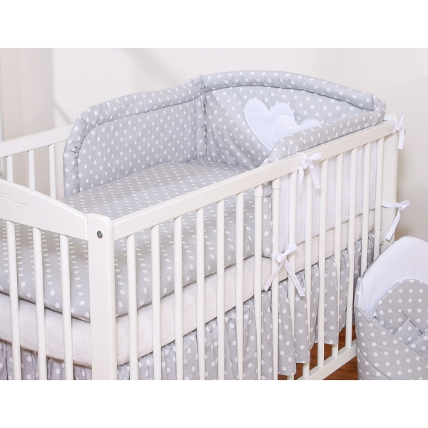Babybett Bettwäsche Set 2-tlg - Hängende Herzen Grau-Punktemuster