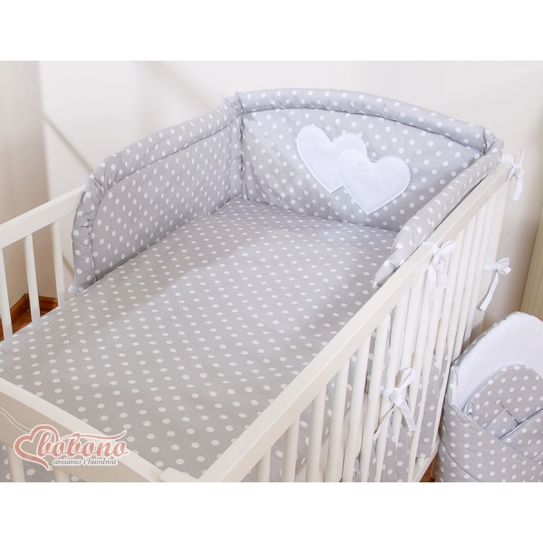 Babybett Bettwäsche Set 2-tlg - Hängende Herzen Grau-Punktemuster