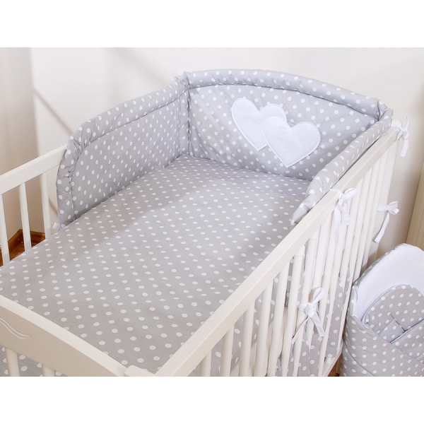 Babybett Bettwäsche Set 2-tlg - Hängende Herzen Grau-Punktemuster
