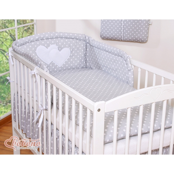 Babybett Bettwäsche Set 2-tlg - Hängende Herzen Grau-Punktemuster