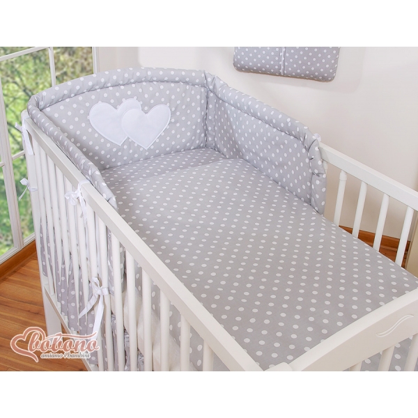 Babybett Bettwäsche Set 2-tlg - Hängende Herzen Grau-Punktemuster