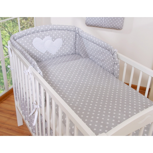 Babybett Bettwäsche Set 2-tlg - Hängende Herzen Grau-Punktemuster