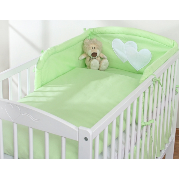 Babybett Bettwäsche Set 2-tlg - Hängende Herzen grün