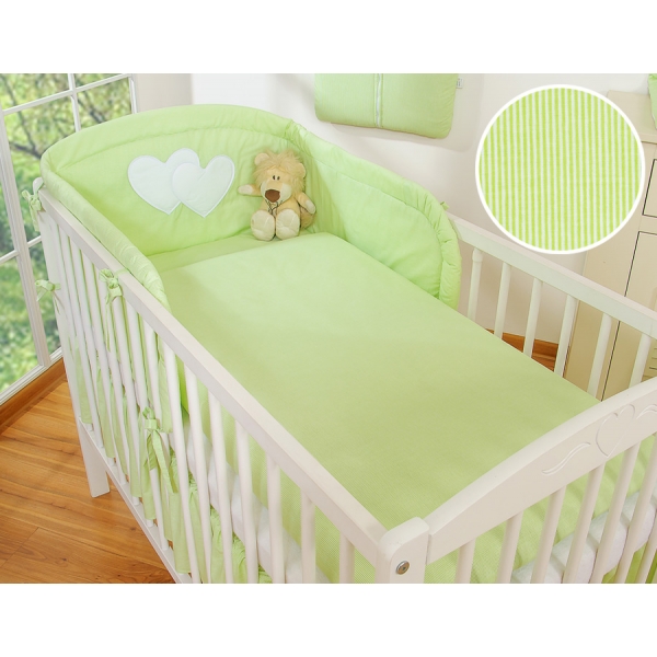 Babybett Bettwäsche Set 2-tlg - Hängende Herzen grün gestreift