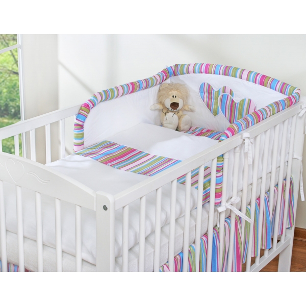 Babybett Bettwäsche Set 2-tlg - Hängende Herzen lila gestreift